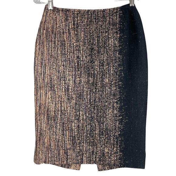 Lafayette 148 NY Blamu Tweed Pencil Skirt Size 4 Tan Black Ombre Cascade Pattern - Picture 1 of 9